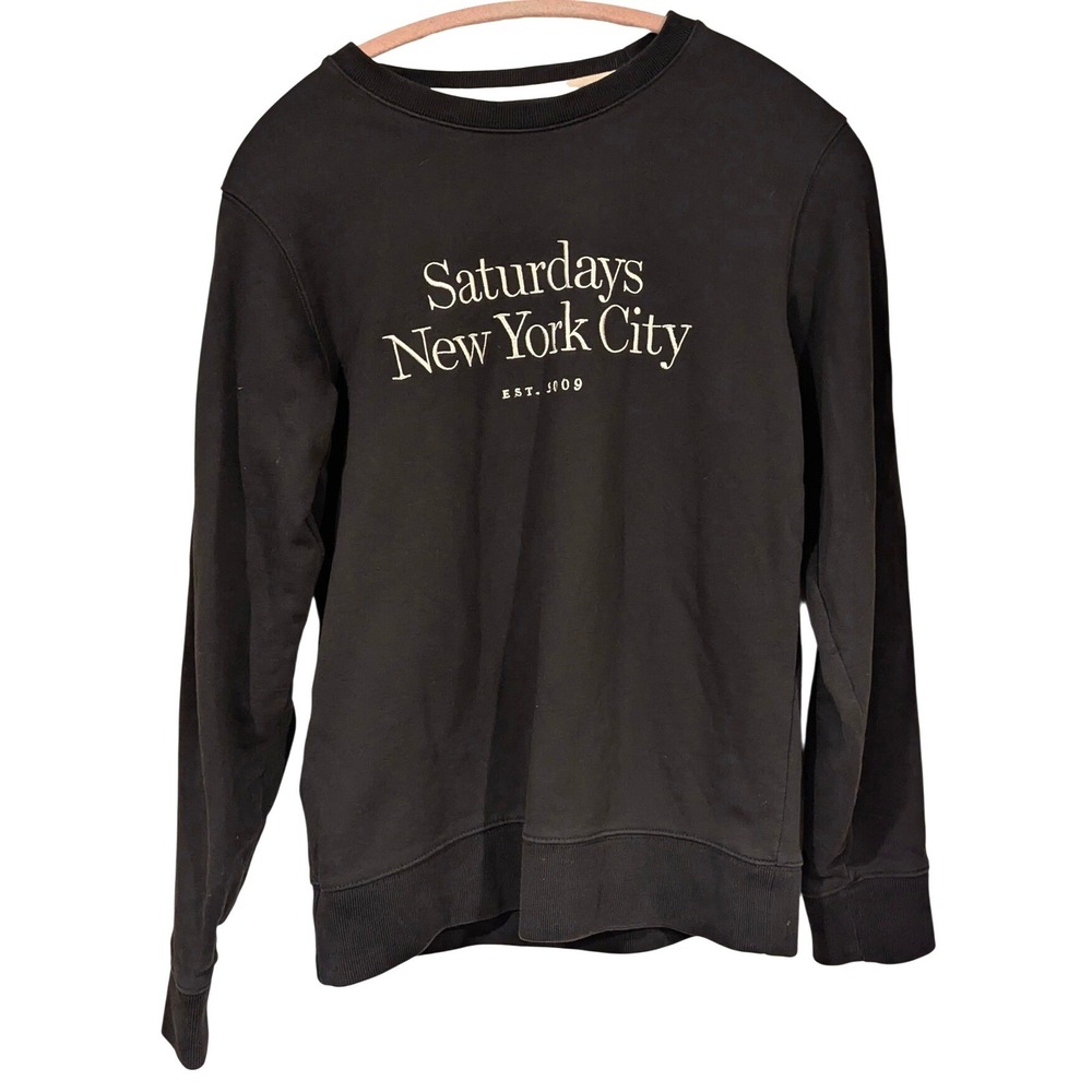 Saturdays New York City Black Crewneck Sweater with Cream Logo